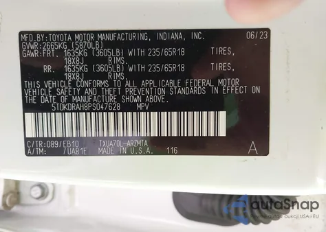 2023 Toyota Highlander Xle from USA, damaged, VIN 5TDKDRAH8PS047628